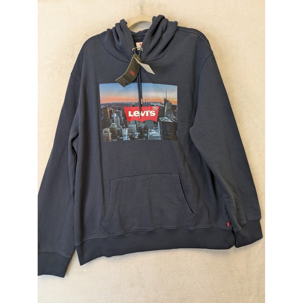 NEW Levi's Hoodie Men's XXL Navy Blue Skyline Graphic City Print